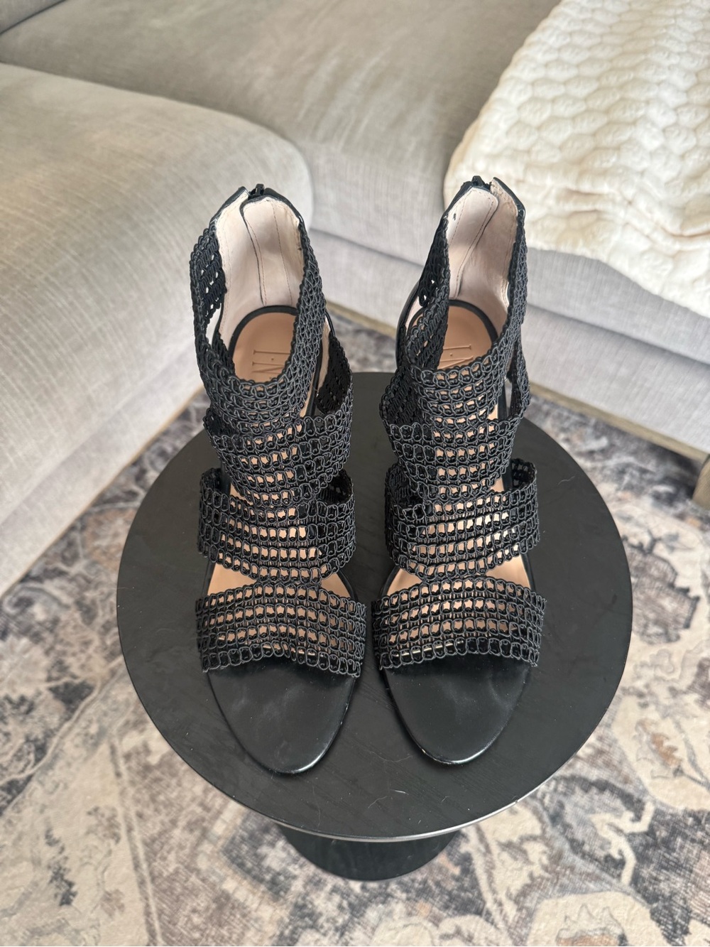 International Concepts Black Strappy Woven High-Heel Sandals SZ 8.5